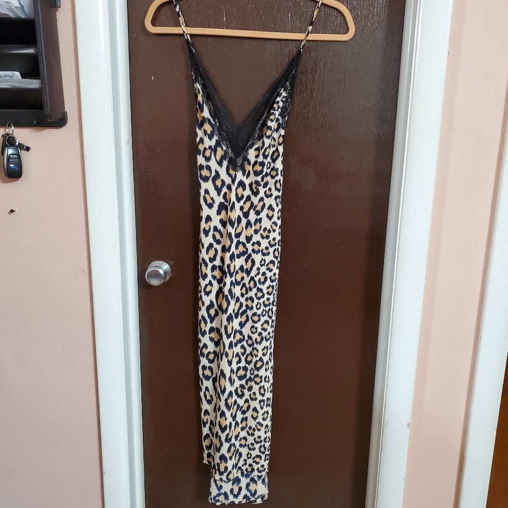 Victoria's secret long leopard print slip with lace trim M
